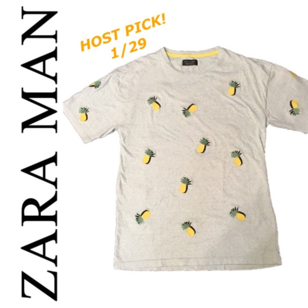 ZARA MAN Pineapple 🍍 T-Shirt - Embroidered Small